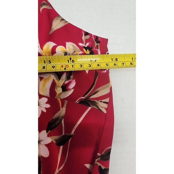 Floral Red Sleeveless Halter Dress With Gold Accents By White House Black Market - Picture 8 of 11